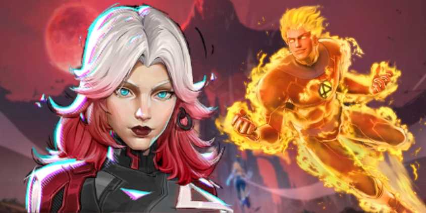 Marvel Rivals Blood Shield skin for The Invisible Woman next to The Human Torch