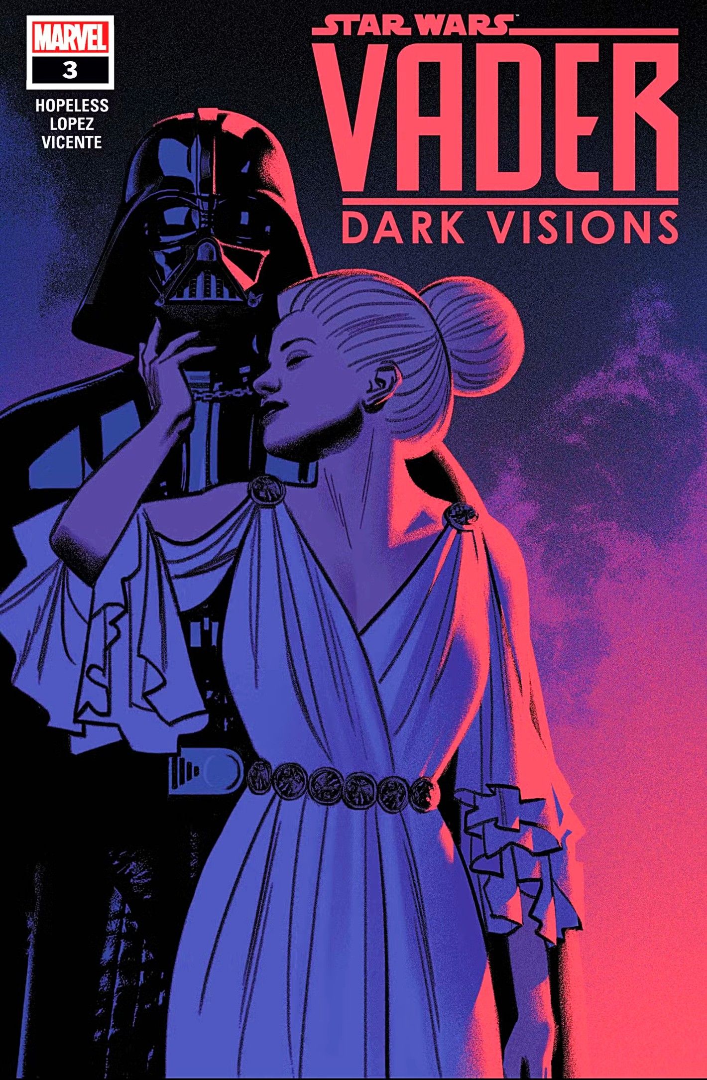 Vader Dark Visions #3 Cover, a woman seductively clinging to Darth Vader