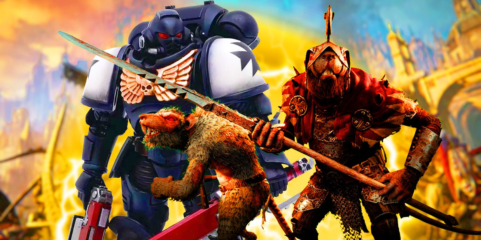 Warhammer 40K Space Marine with Vermintide Skaven
