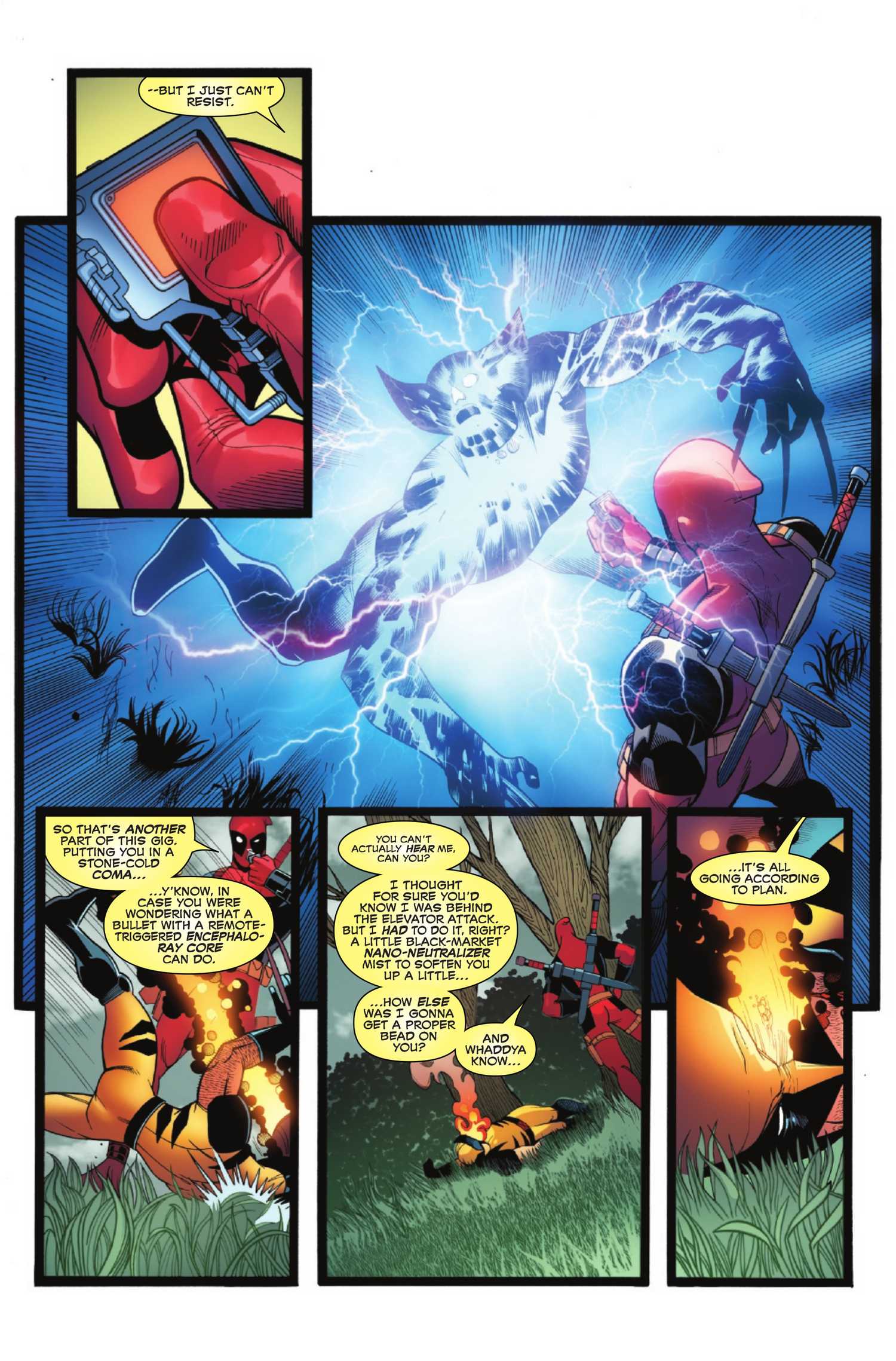 Weapon X-Men #1 Deadpool electrocutes Wolverine with taser bullet