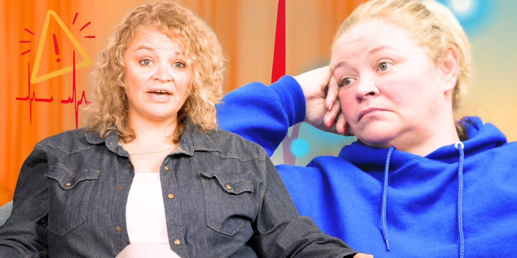 1000-Lb Sisters' Amanda Halterman looks serious and slightly surprised, with heartbeat results from an EKG machine behind her.