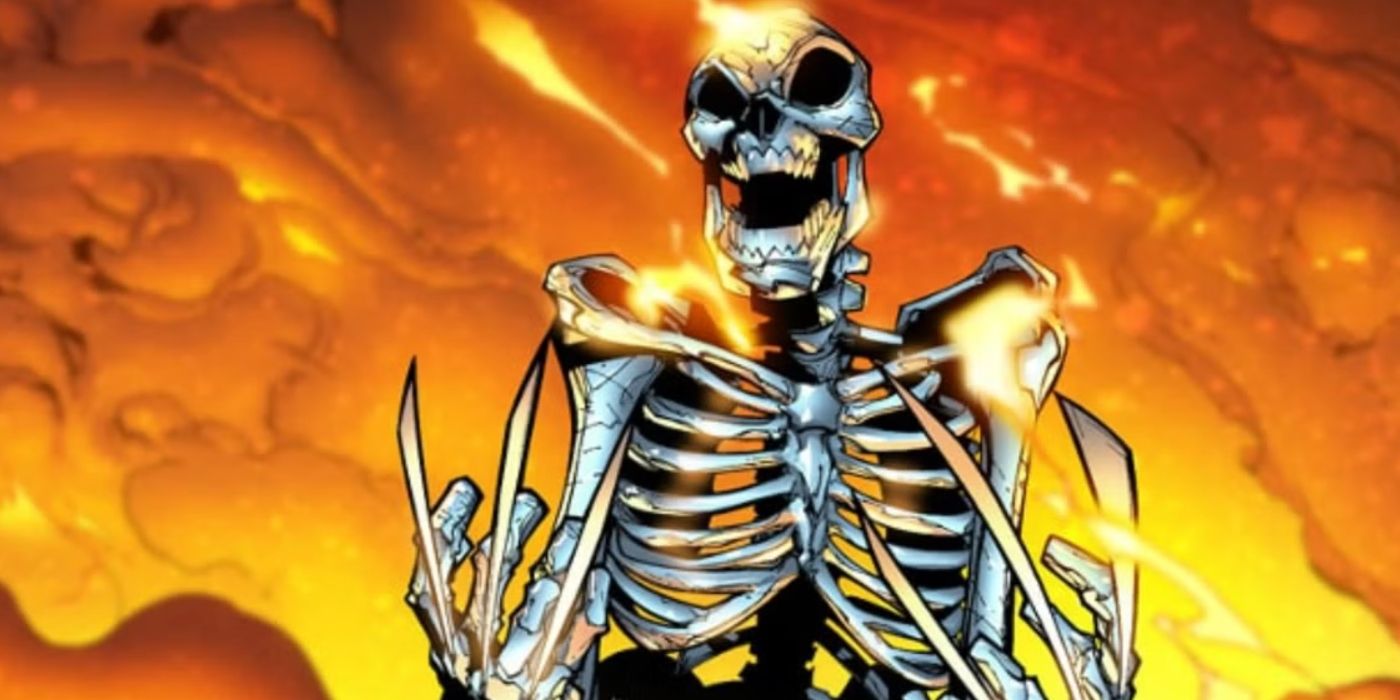 Wolverine&rsquo;s adamantium skeleton engulfed in flames.