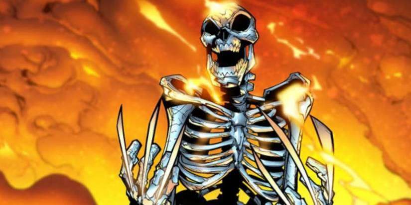 Wolverine's adamantium skeleton engulfed in flames.