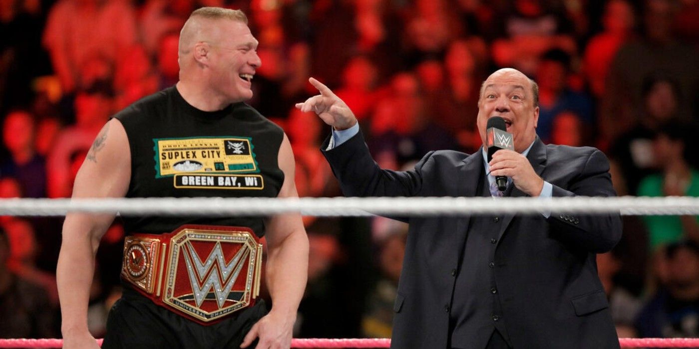 WWE Universal Champion Brock Lesnar and Paul Heyman laugh at Monday Night Raw