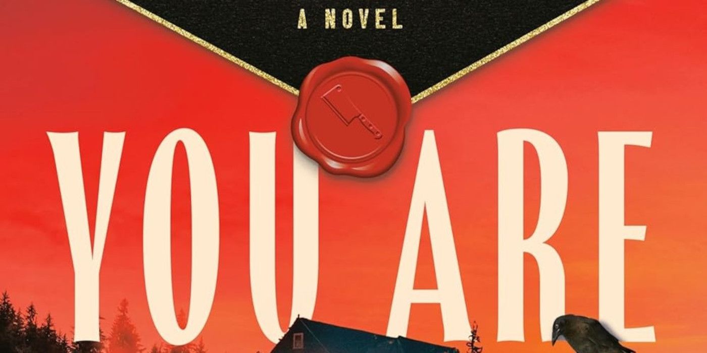 You are fatally invited cover with the text of the blank title, a red-orange background, a red letter seal and a crow