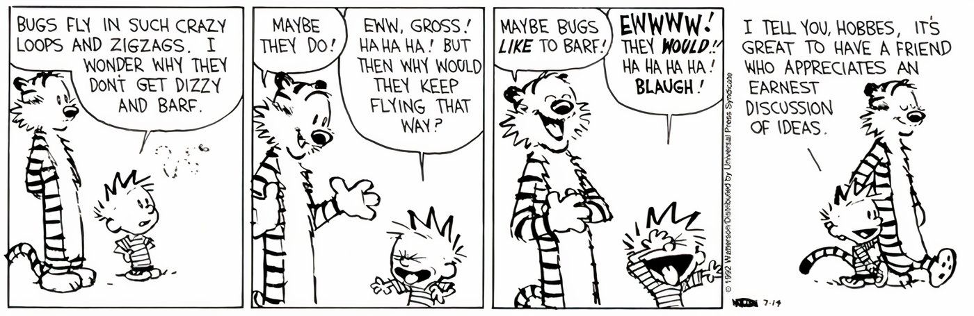 Calvin and Hobbes laughing about bug puke.