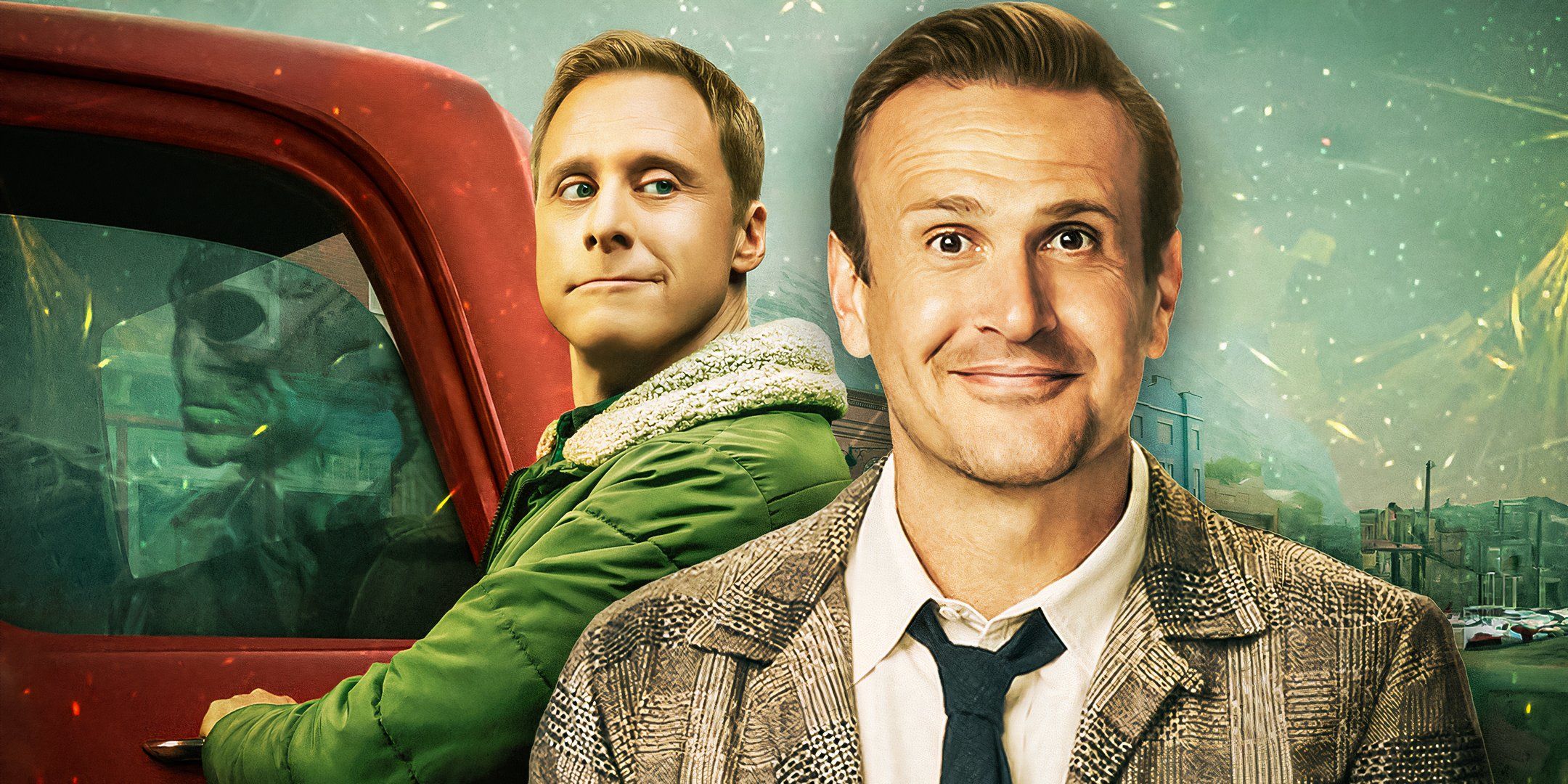 Imagery of Alan Tudyk in Resident Alien and Jason Segel in Shrinking