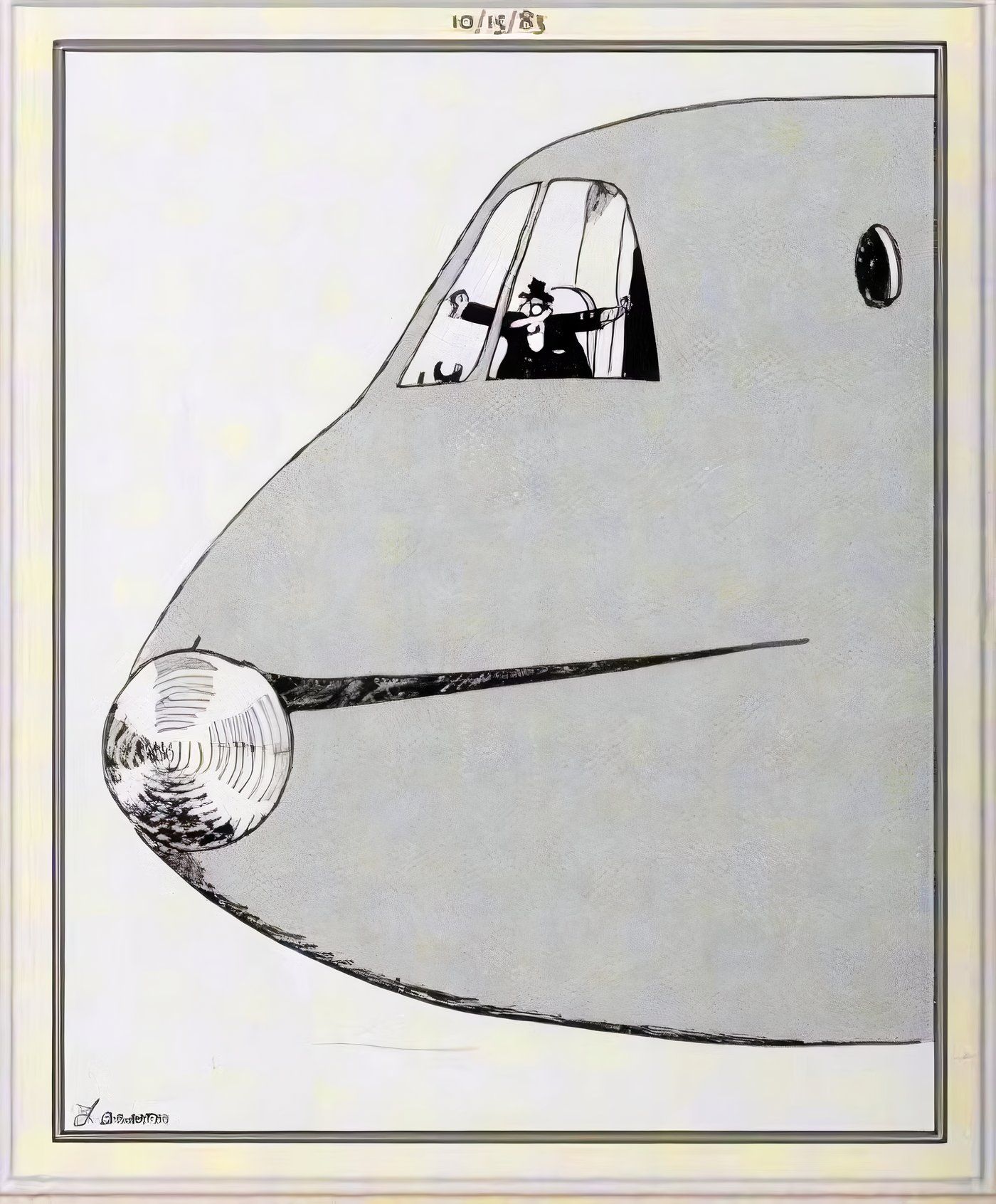A pilot spreading out his arms pretending to fly in The Far Side.