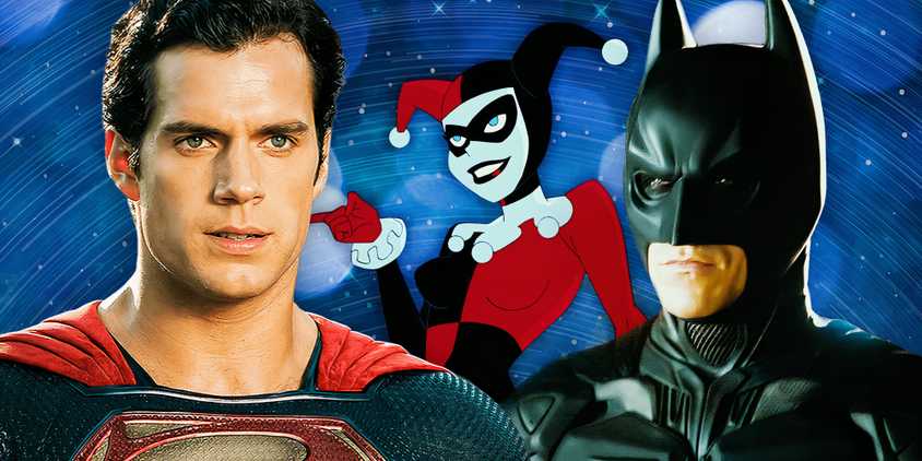 DCEU's Superman with The Dark Knight's Batman and animated Harley Quinn