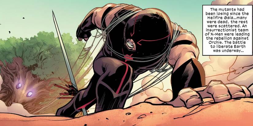 The Juggernaut dragging Krakoa across the desert in X-Men.