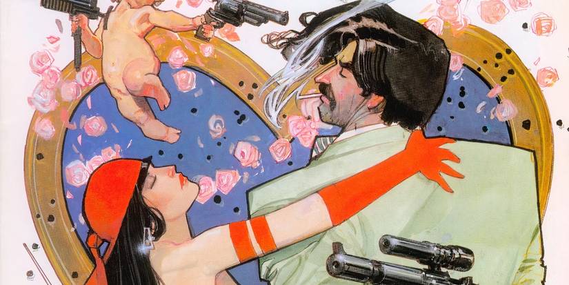 Elektra standing next to a man smoking a cigarette. 