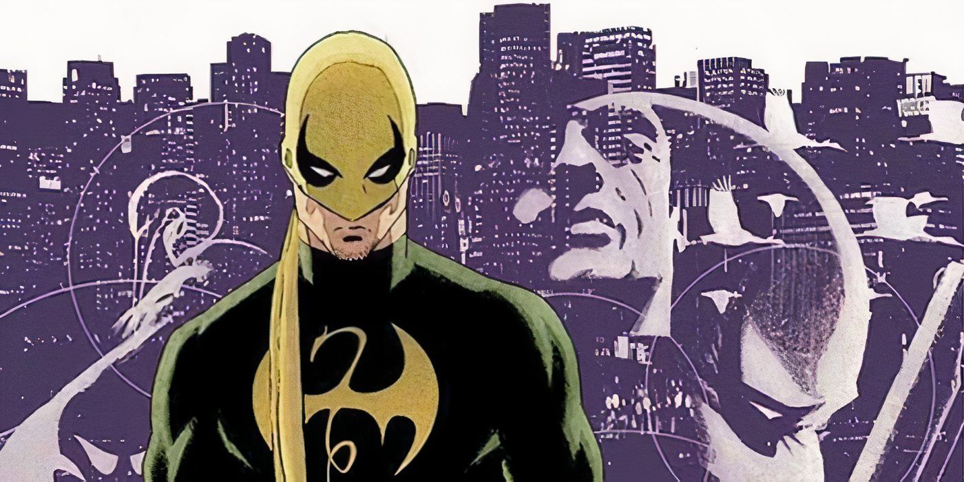 Iron Fist standing with the city behind him.