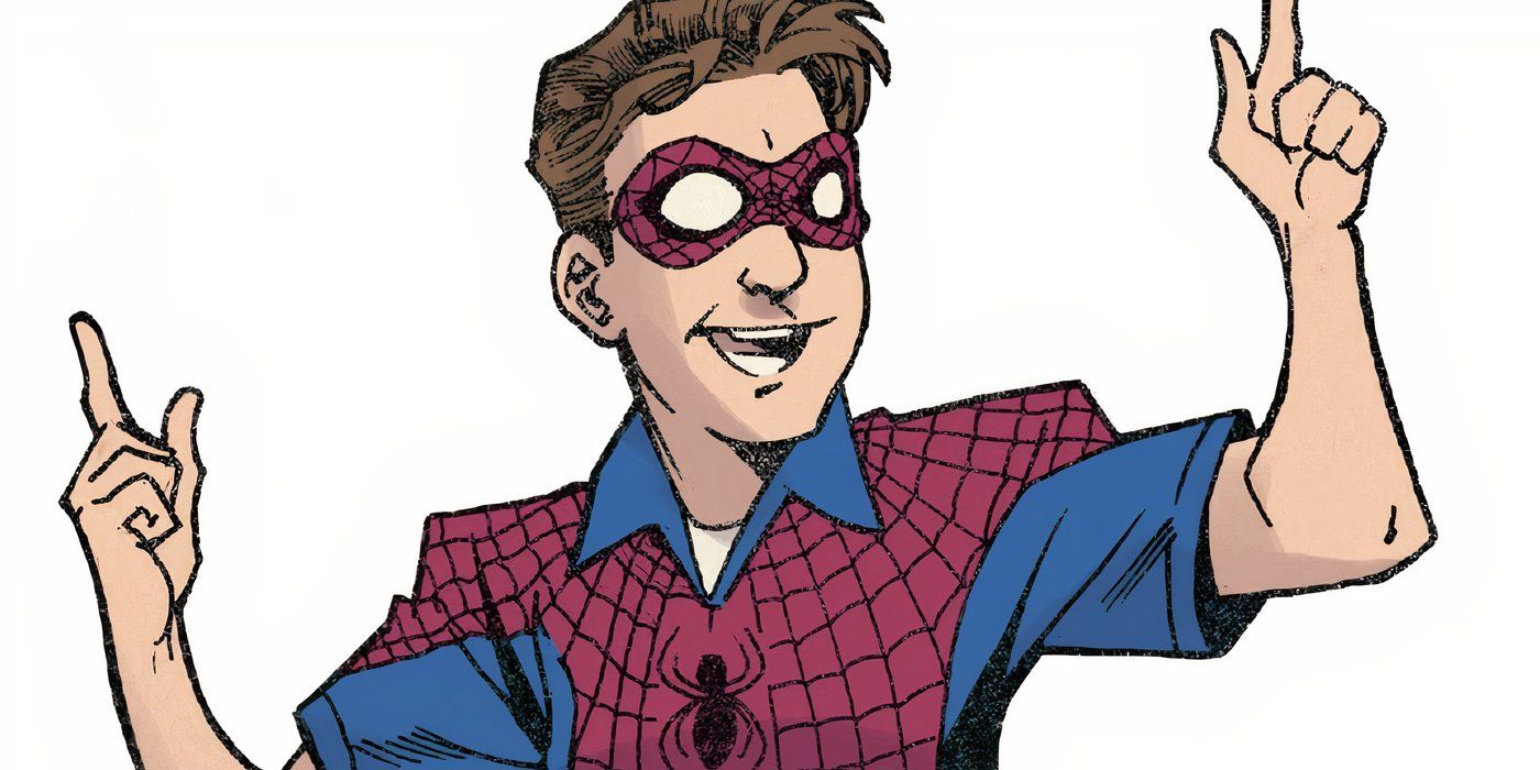 Pete Spiderman wearing a Spider-Man eye-mask and polo shirt.