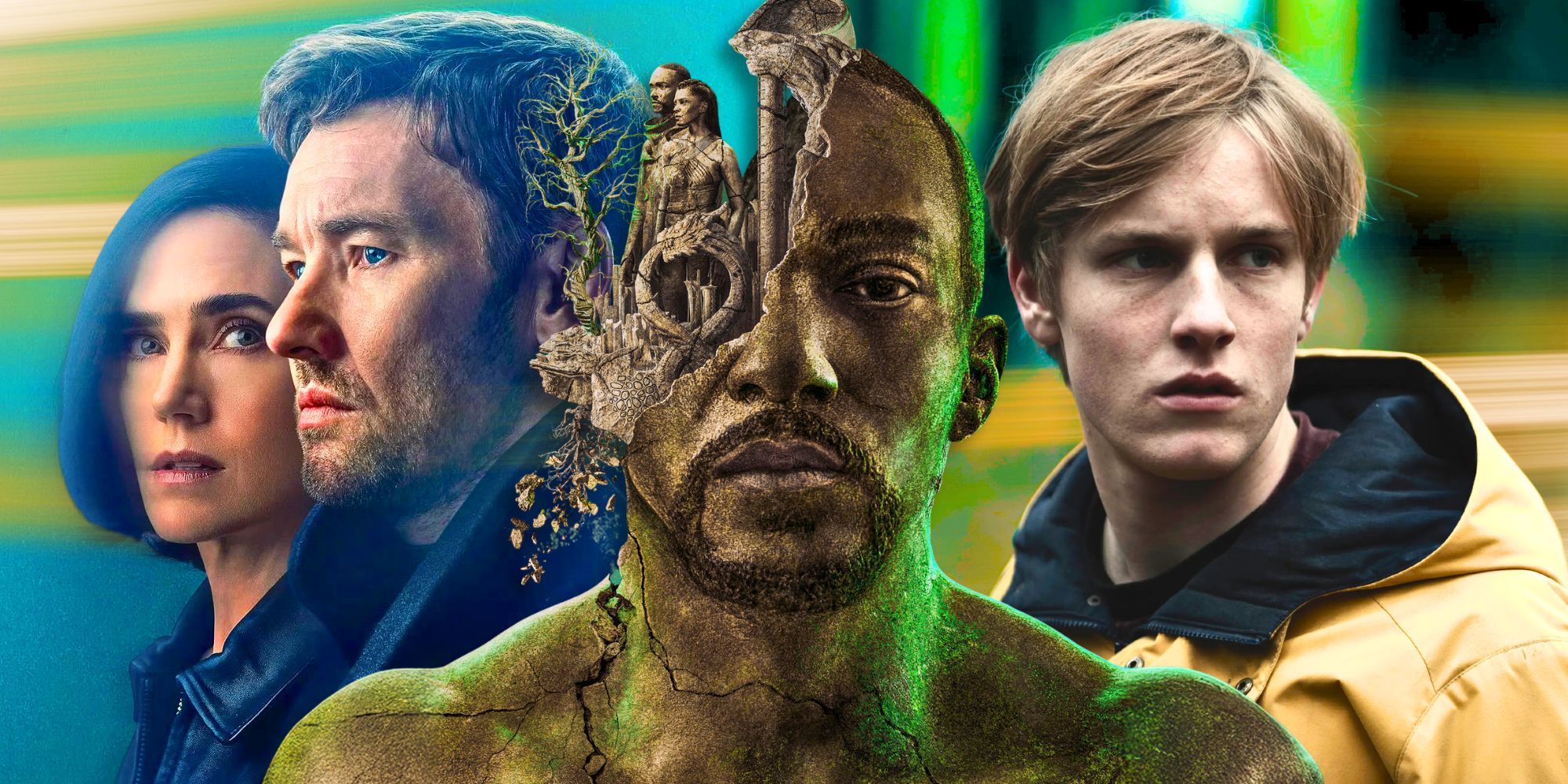 posters of altered carbon, dark matter and dark in a montage of a list of what to watch