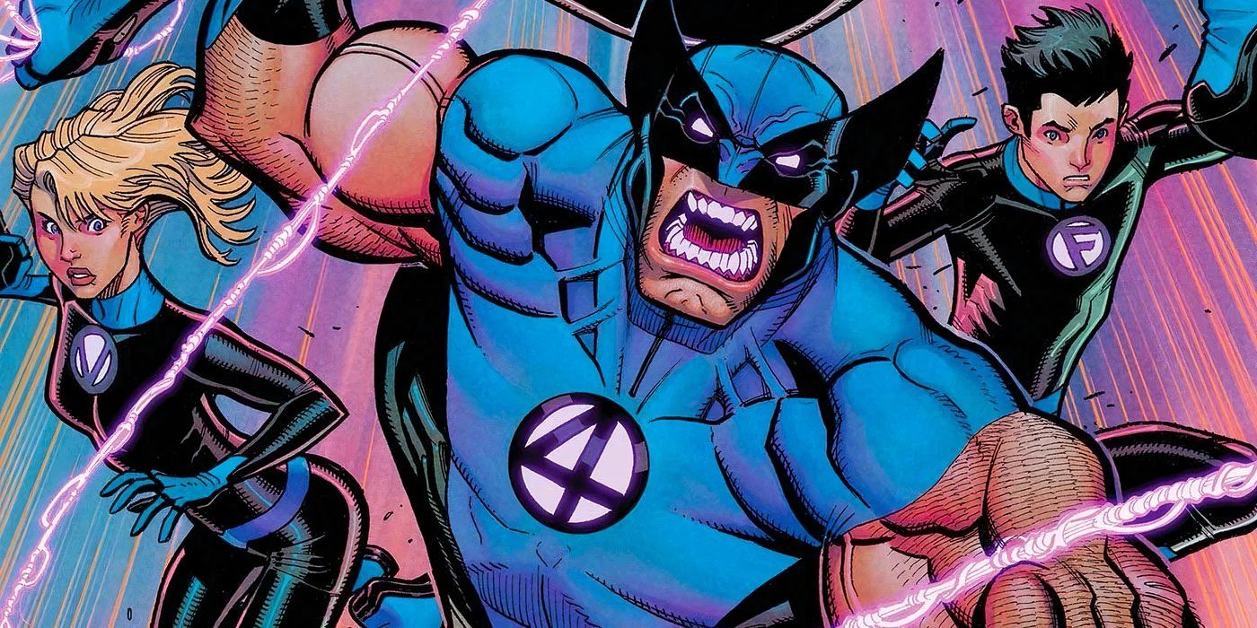 Wolverine wearing his Fantastic Four suit.