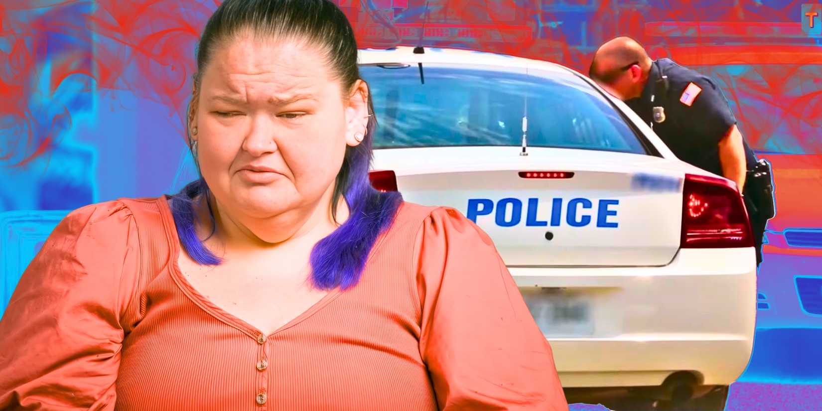1000-Lb Sisters' Amy Slaton looks somber in front of a police vehicle.