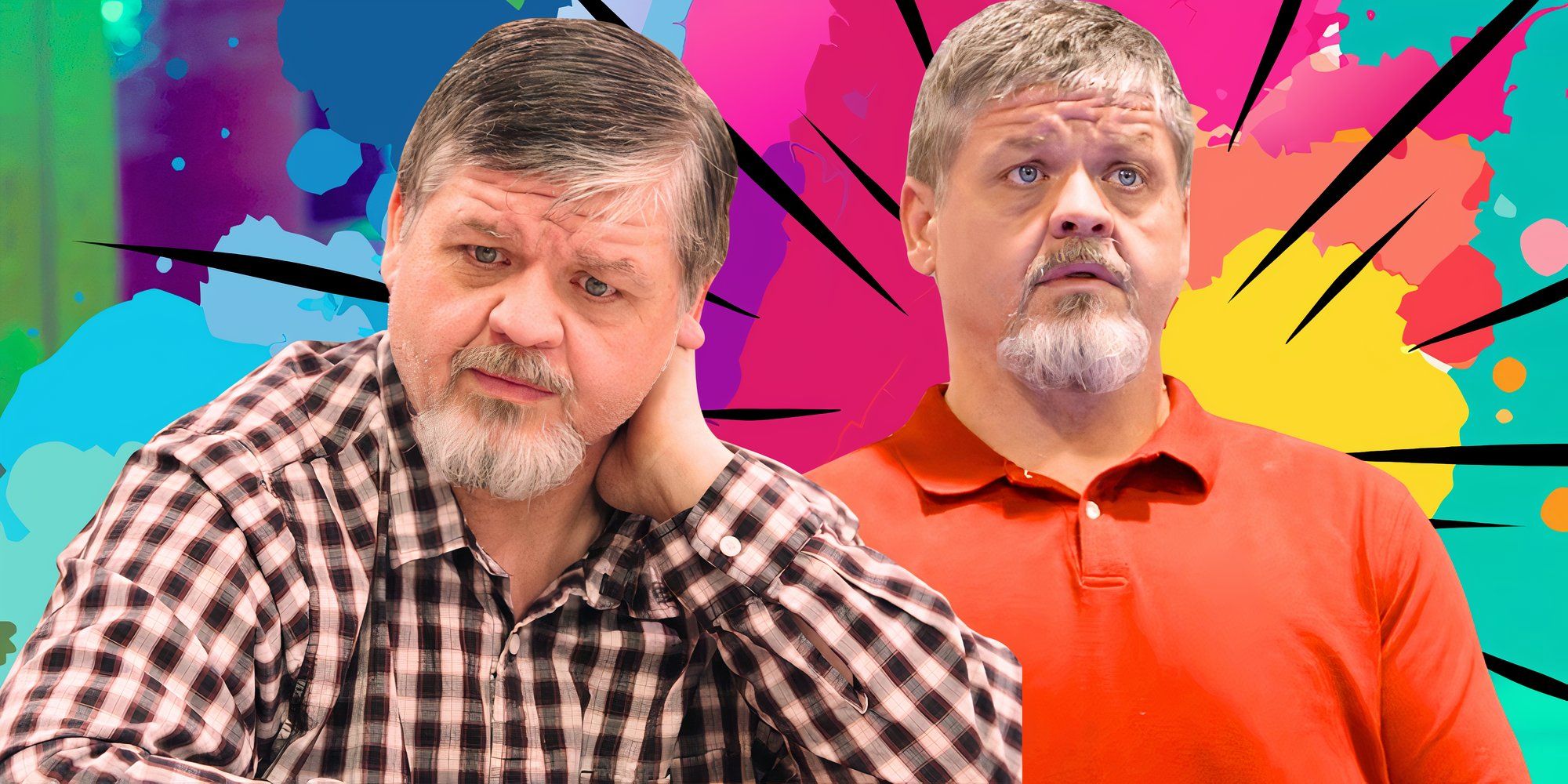 1000 lb sisters star chris combs in two somber poses with multicolored background