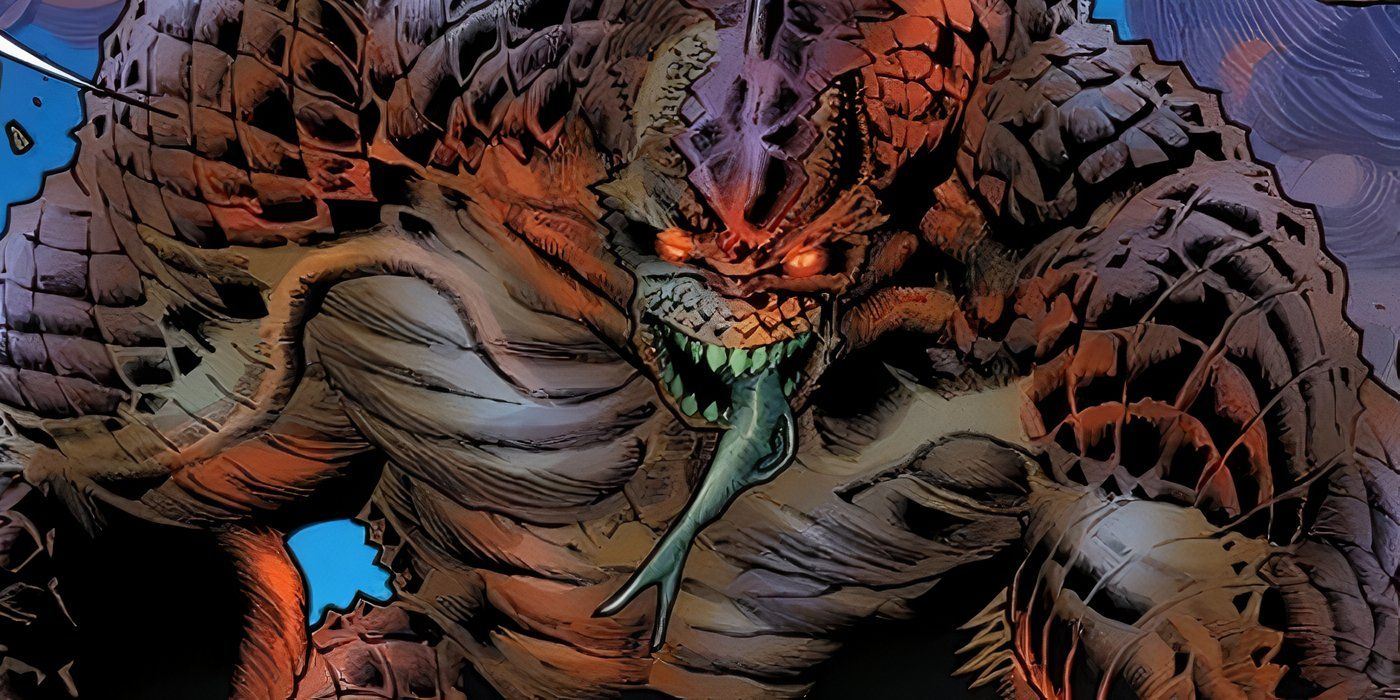 The snake-like Devil Hulk sticking his tongue out.