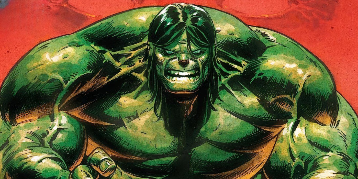 The Hulk with long hair growling in anger.