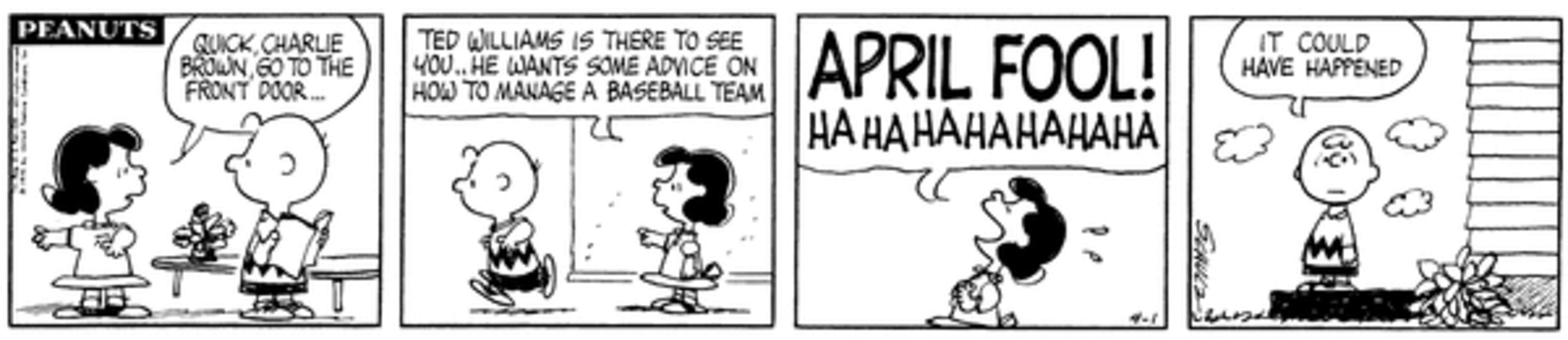 Charlie Brown running outside after lucy&rsquo;s trick.
