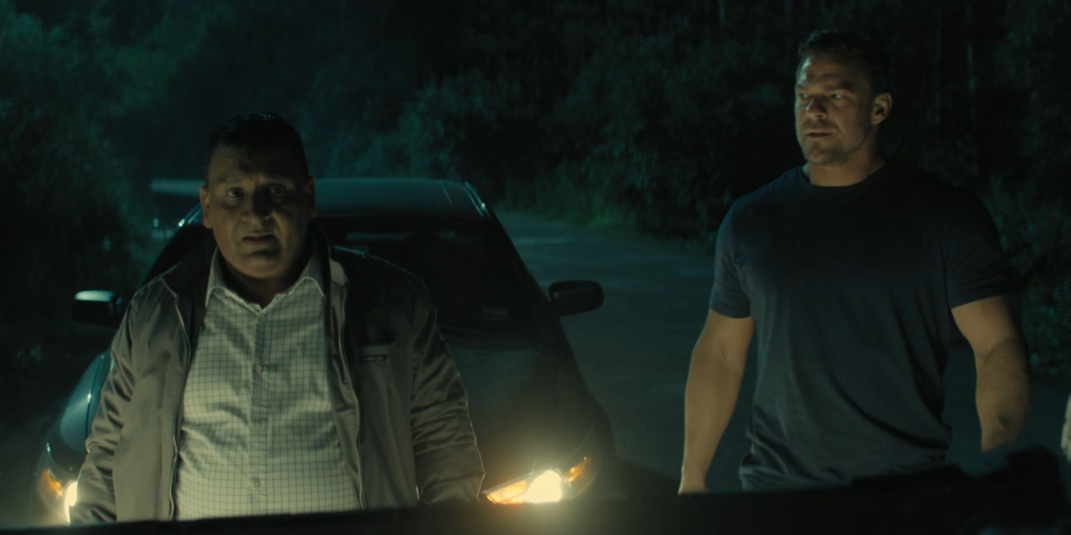Villanueva and Reacher about to flip a car