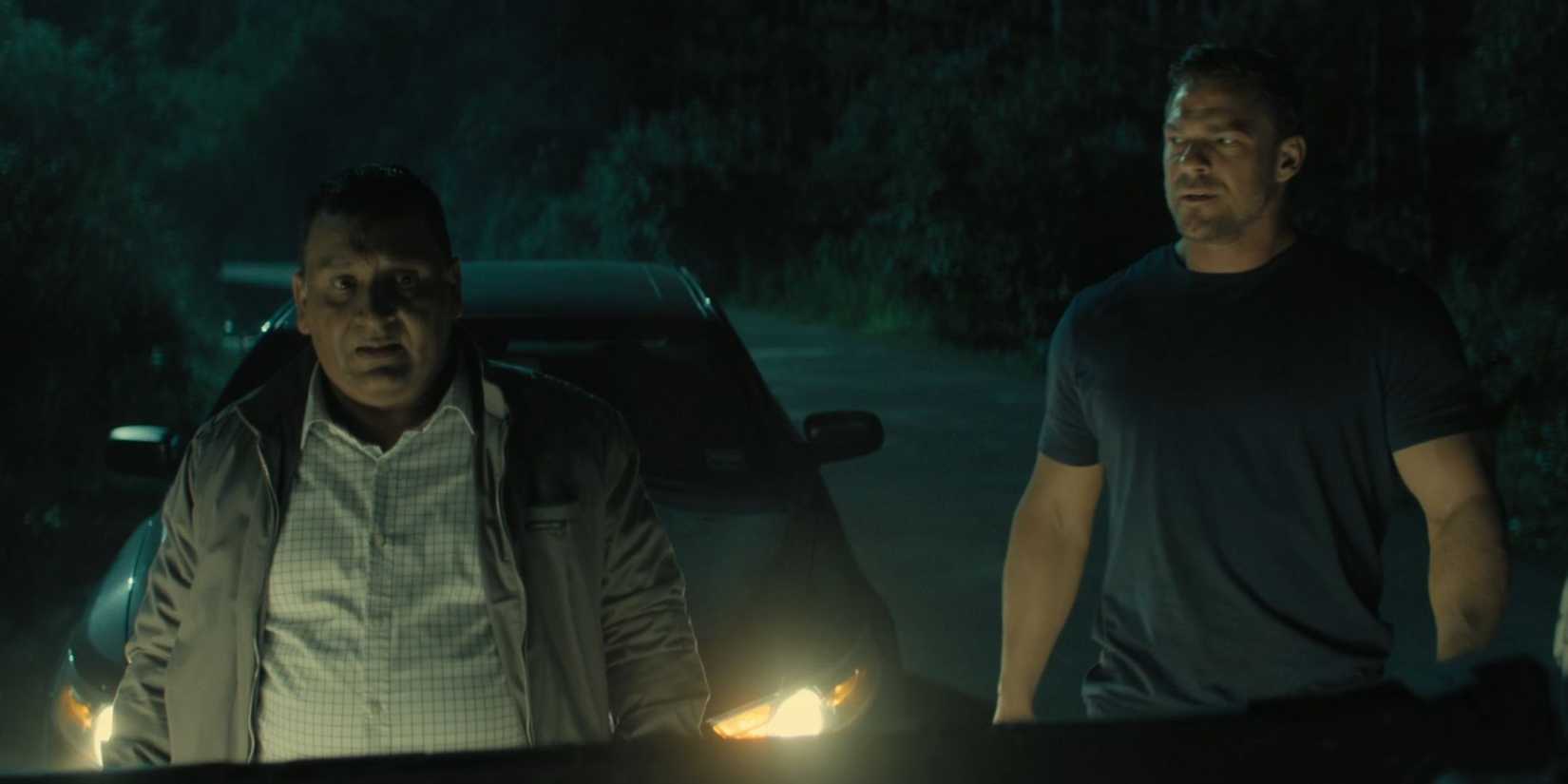 Villanueva and Reacher about to flip a car