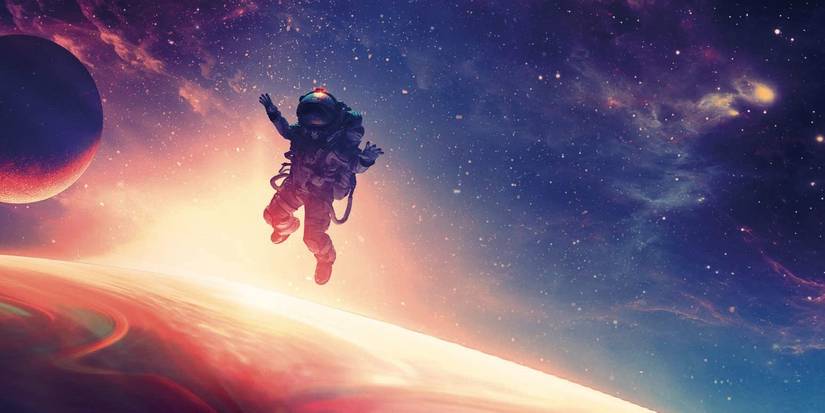 An astronaut floating in orbit from the cover of Mickey7