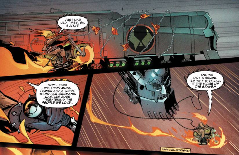 Thunderbolts: Doomstrike #2 by Kelly, Lanzing, and Bianchi - Ghost Rider '44 Sal Romero chains up Doom's train