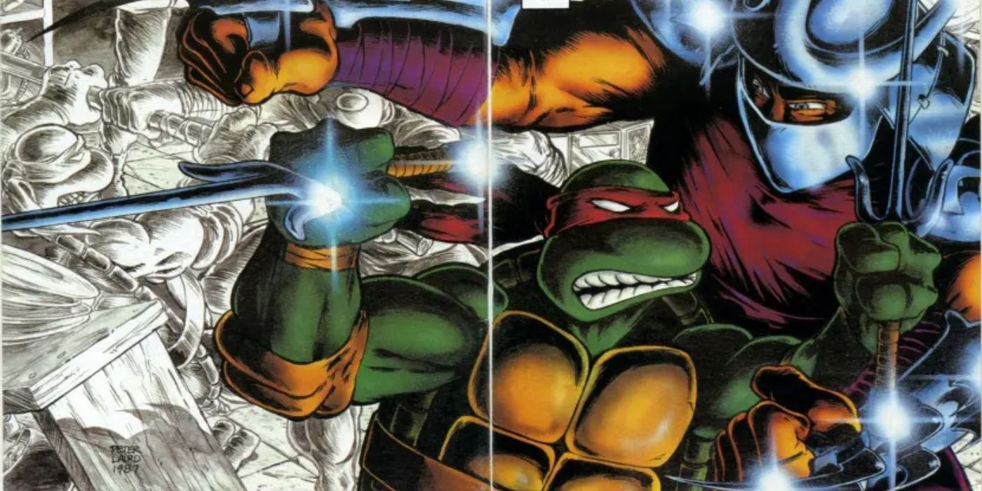 TMNT&rsquo;s Raphael fighting Shredder.