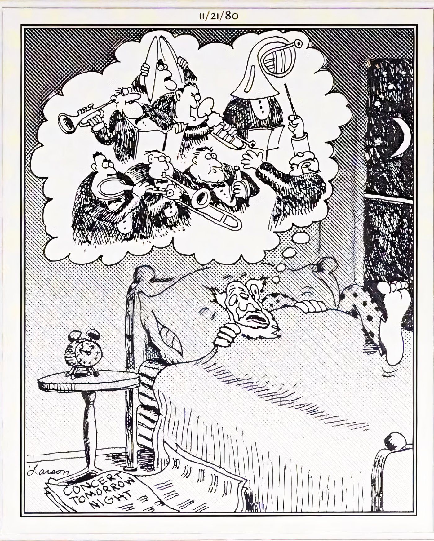 A conductor having a stress dream about his concert in The Far Side.