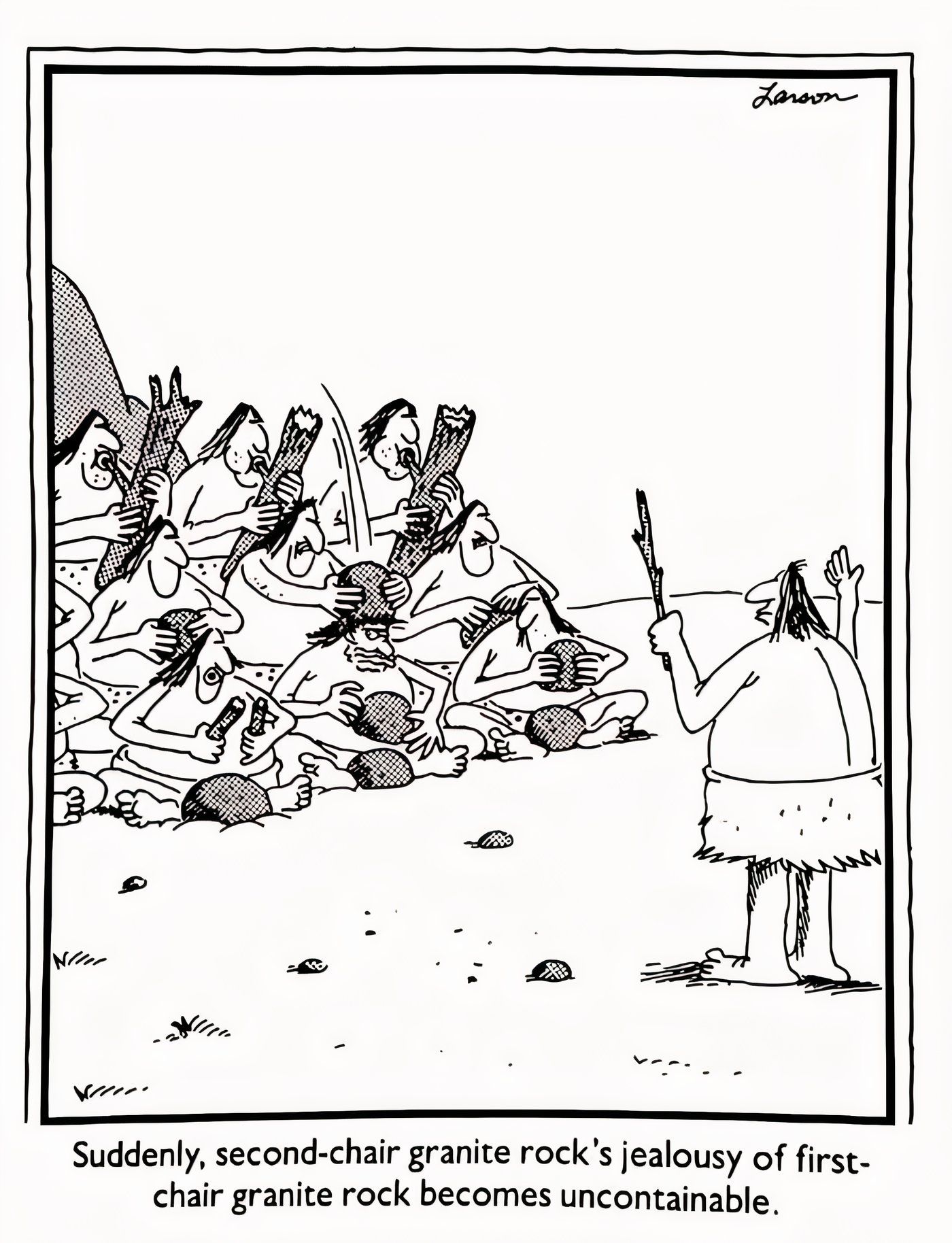 Caveman orchestra in The Far Side.