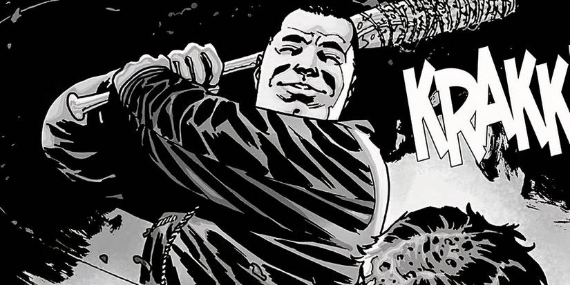 Negan beating someone to death with his baseball bat in The Walking Dead.