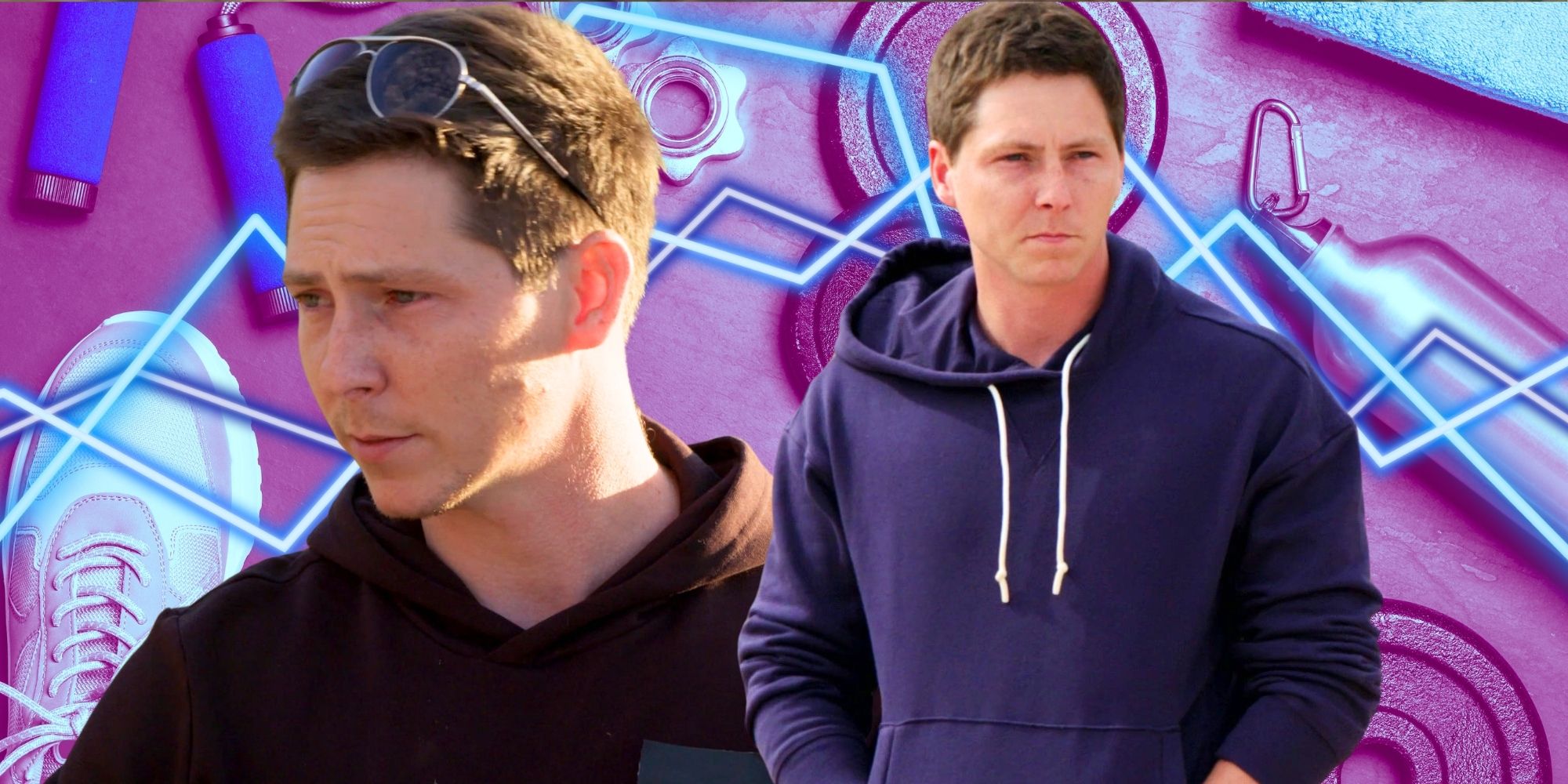 90 Day Fiancé’s Brandon Gibbs in front of shoes and workout materials