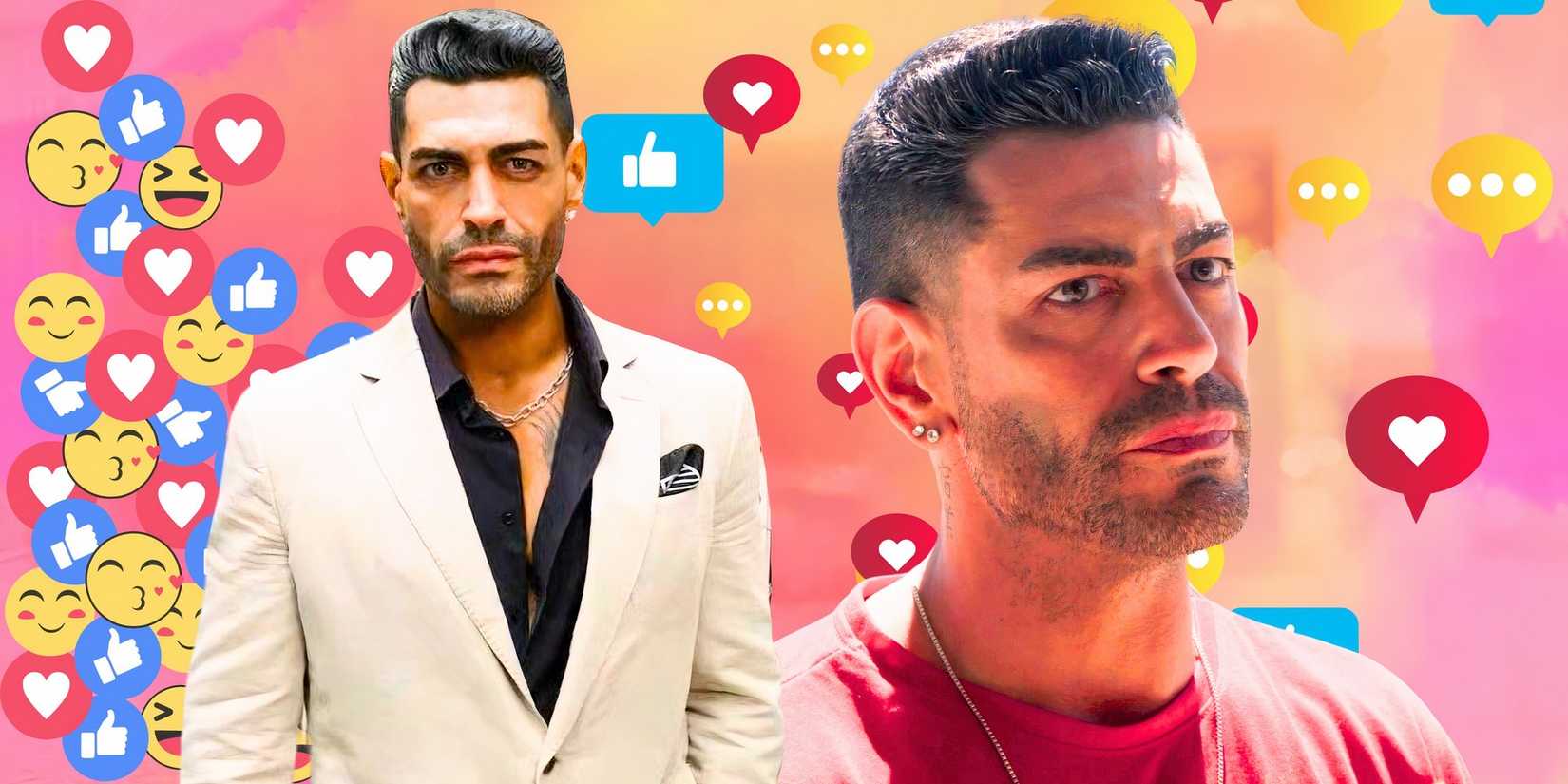 montage of 90 Day Fiancé's Sarper Güven with social media platform icons