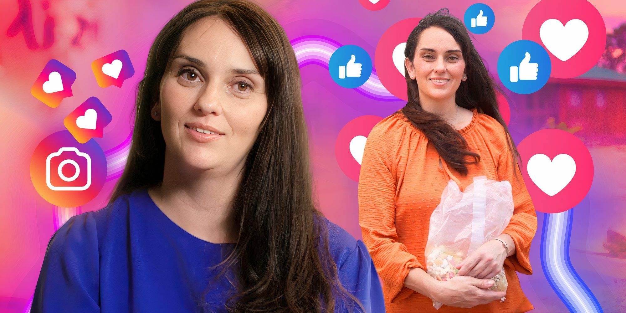 90 Day Fiance Before The 90 Days Season 7 star Rayne Fernandez smiling in two poses with pink background with emojis
