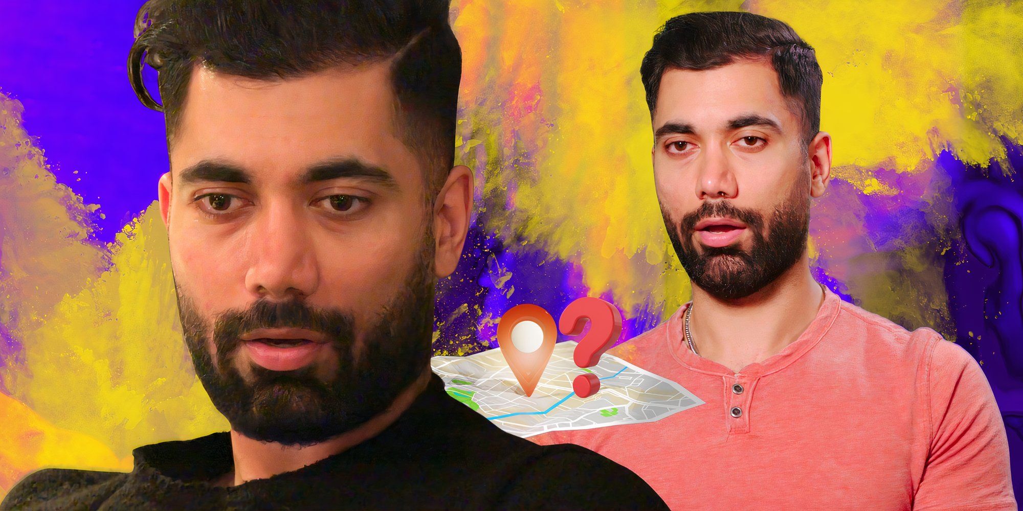 montage of 90 Day Fiancé Season 11&rsquo;s Mahdi with a map