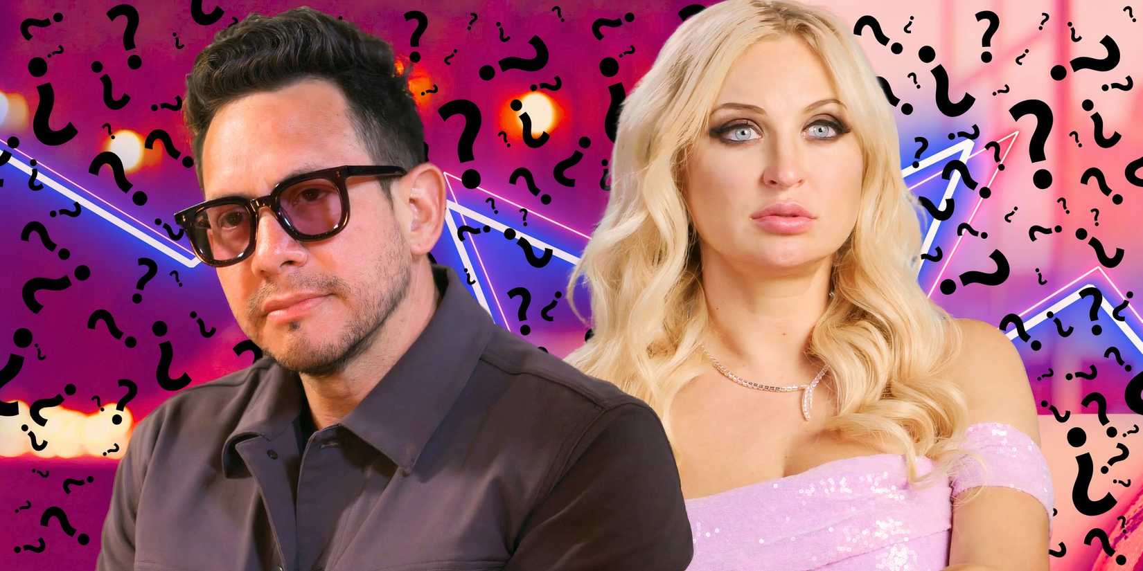 90 day fiance stars josh weinstein and natalie mordovtseva looking upset with questions marks in background