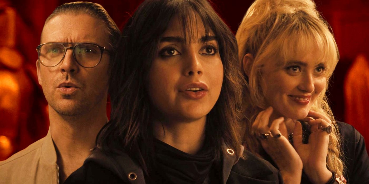 A composite image of Melissa Barrera, Dan Stevens, and Kathryn Newton from Abigail