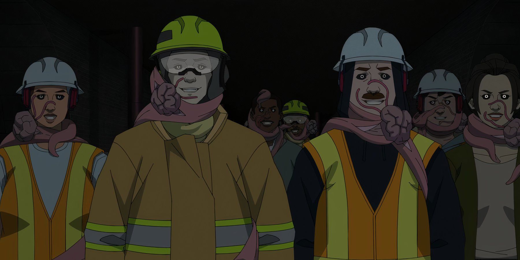 A group of workers being possessed by sequids in Invincible season 3