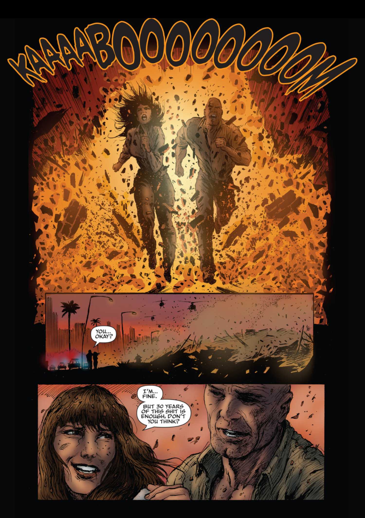 A Million Ways to Die Hard John and Holly run from an explosion