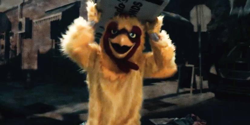 A person in a chicken costume runs with a pizza box in the Thunderbolts trailer