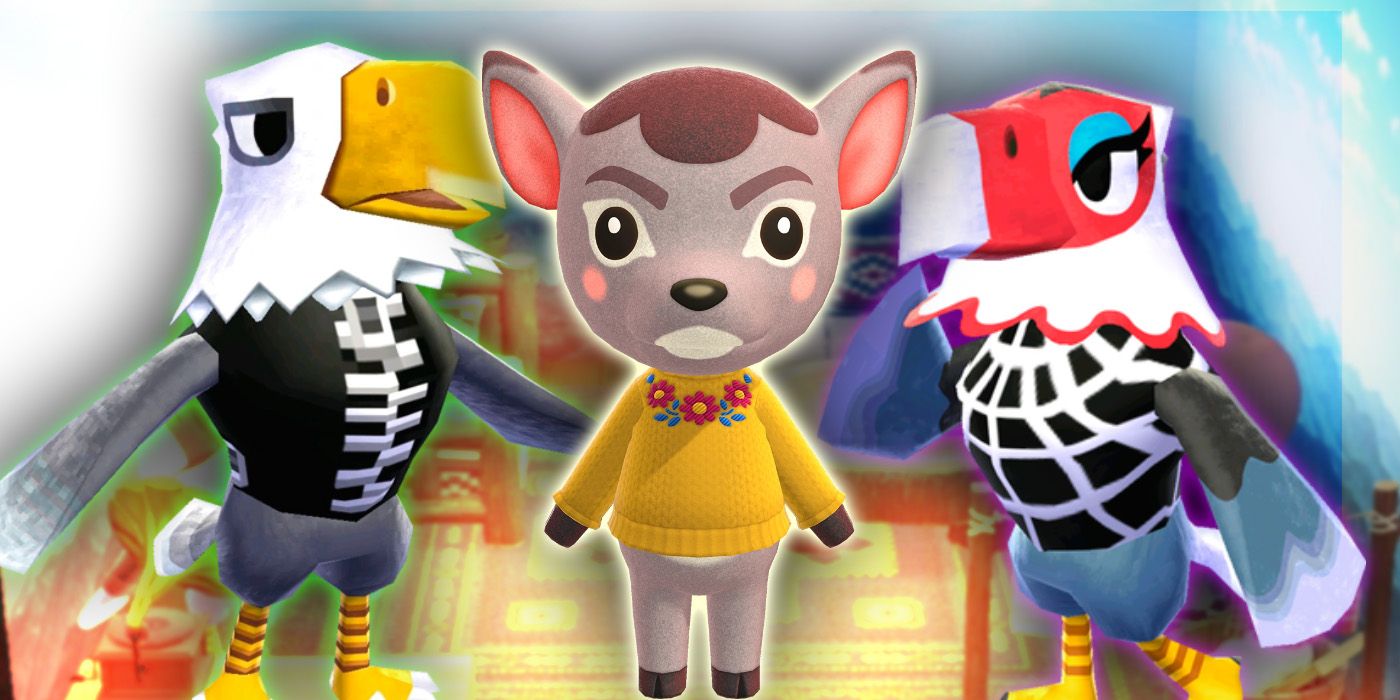 A group of Animal Crossing villagers with Deidre in the middle.