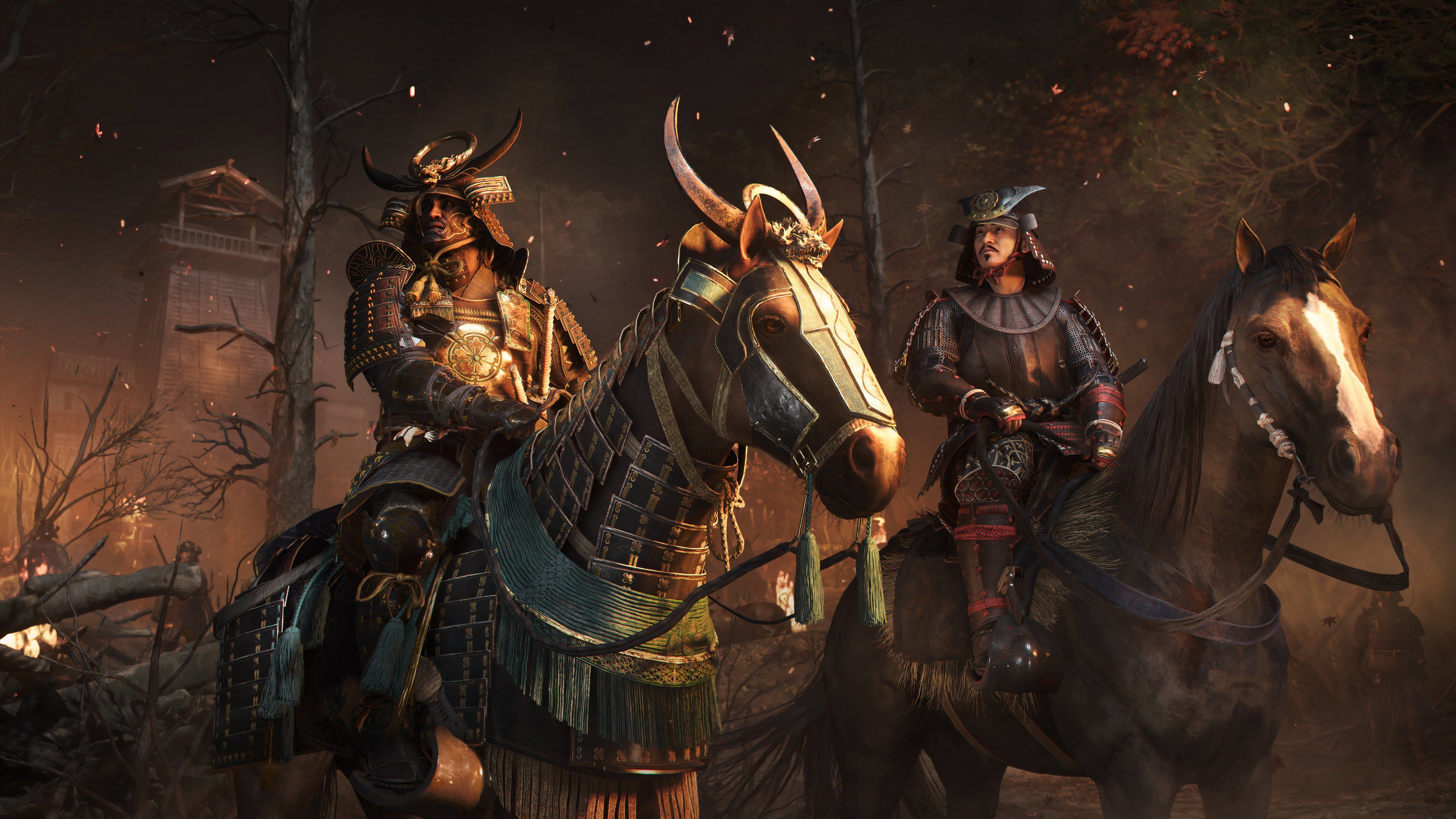 Imagem de Assassin's Creed Shadows mostrando dois samurais a cavalo