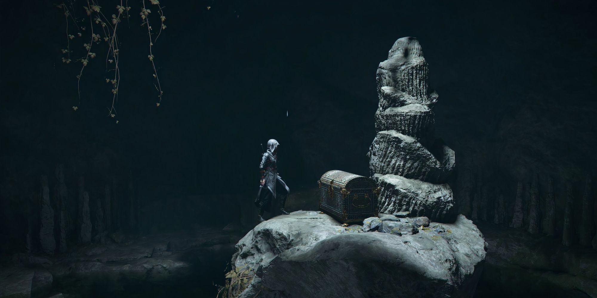 AC Shadows Naoe with a hidden treasure chest from pirate's alliance quest