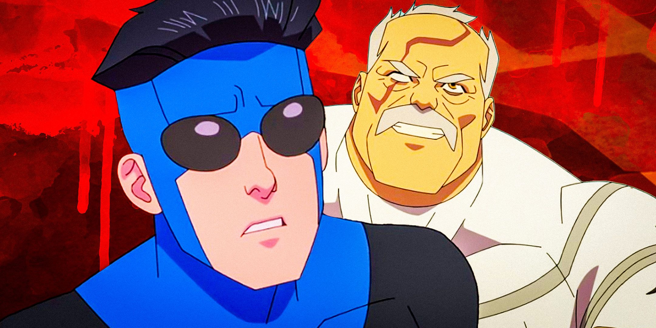 Custom image of Mark Grayson looking worried next to Conquest grinning in Invincible