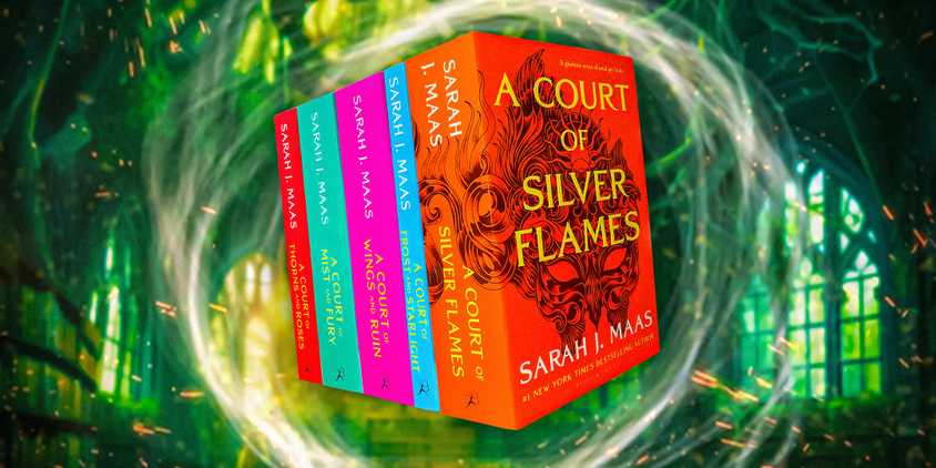 The Court of Thorns and Roses book set on a green background