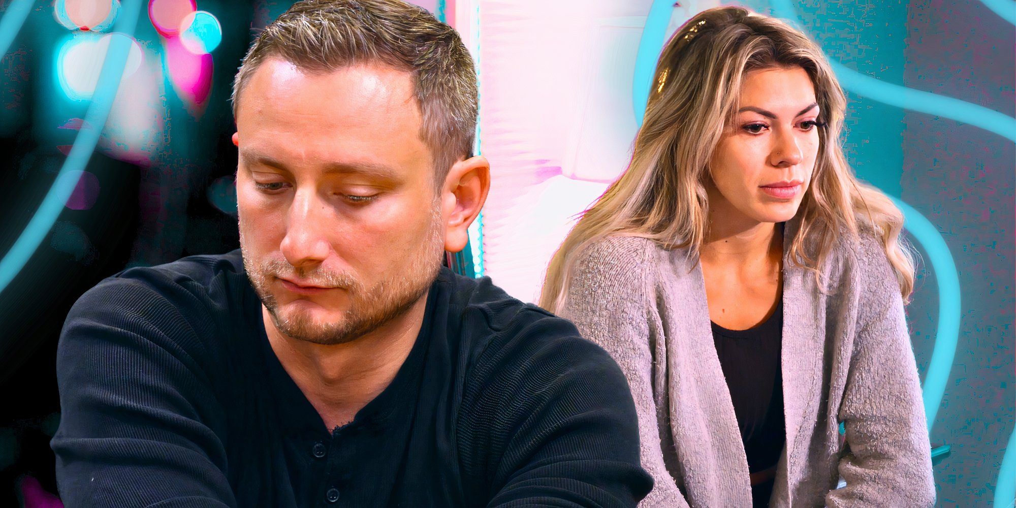 Married At First Sight Season 18 stars Allen Slovick and Madison Myers looking morose in montage