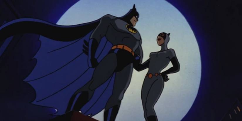 Catwoman e Batman em frente à lua em quase a série de animação im Batman