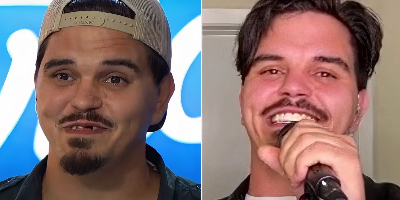 American Idol season 18&rsquo;s Doug Kiker in a side by side shot from his audition and the season finale.
