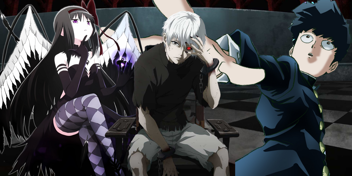 Homura from Madoka Magica, Kaneki from Tokyo Ghoul, and Mob from Mob Psycho 100